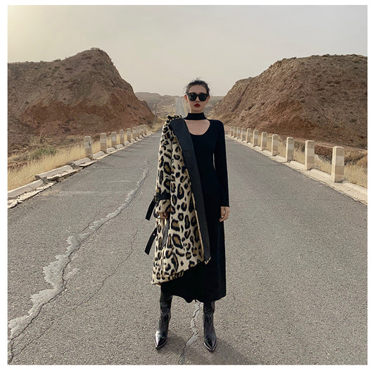 Winter Leopard Print Trench Coat