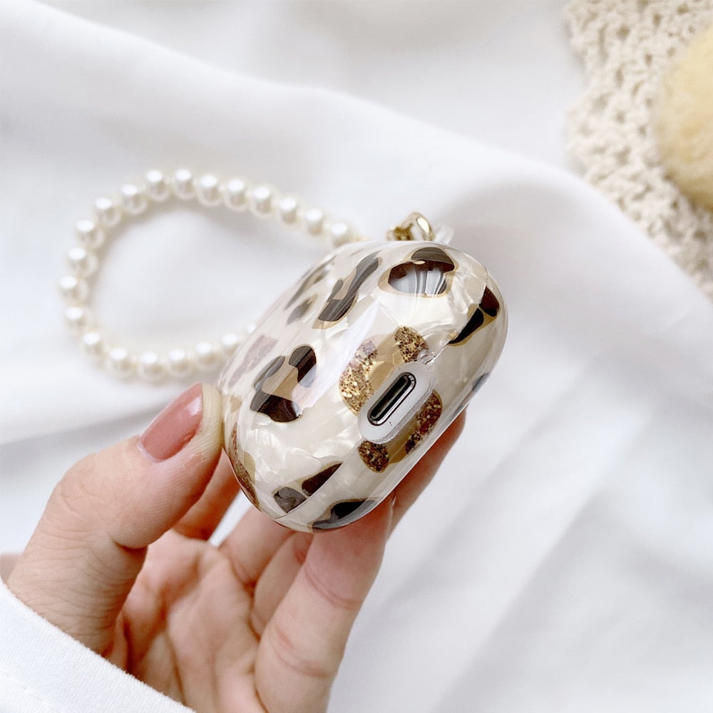 Luxury Leopard Pearl Case for Apple Airpods