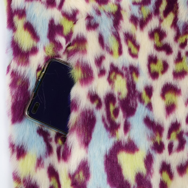 Multicolor Long Leopard Print Faux Fur Coat