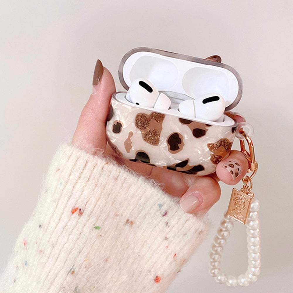 Luxury Leopard Pearl Case for Apple Airpods