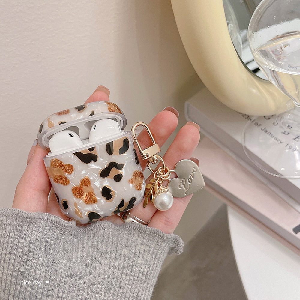 Luxury Leopard Pearl Case for Apple Airpods