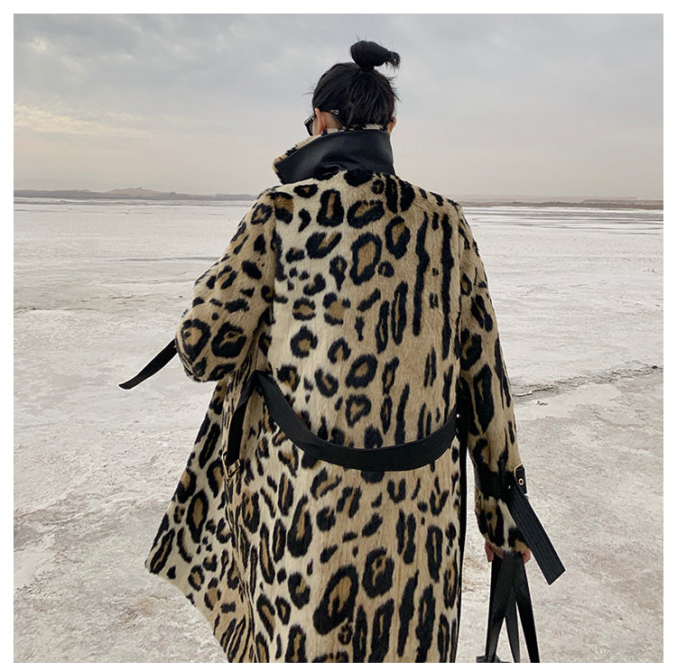 Winter Leopard Print Trench Coat