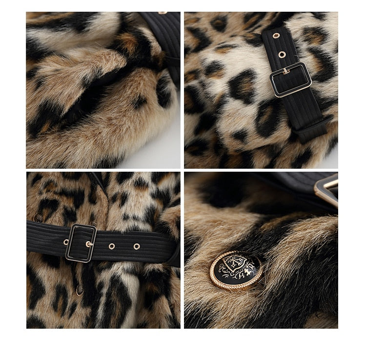Winter Leopard Print Trench Coat