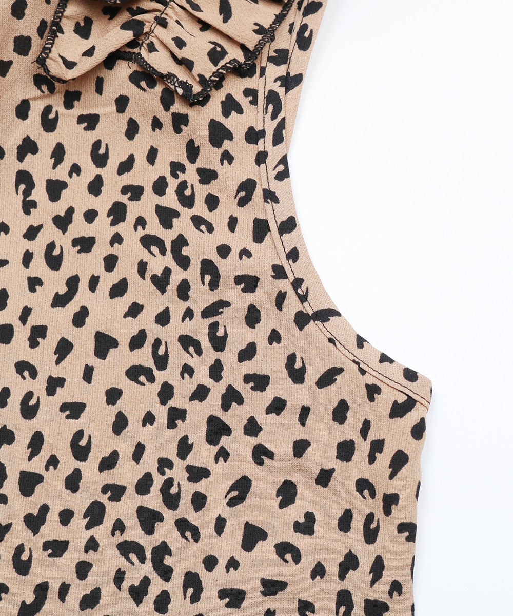 Leopard Print V-Neck Ruffle Trim Dress