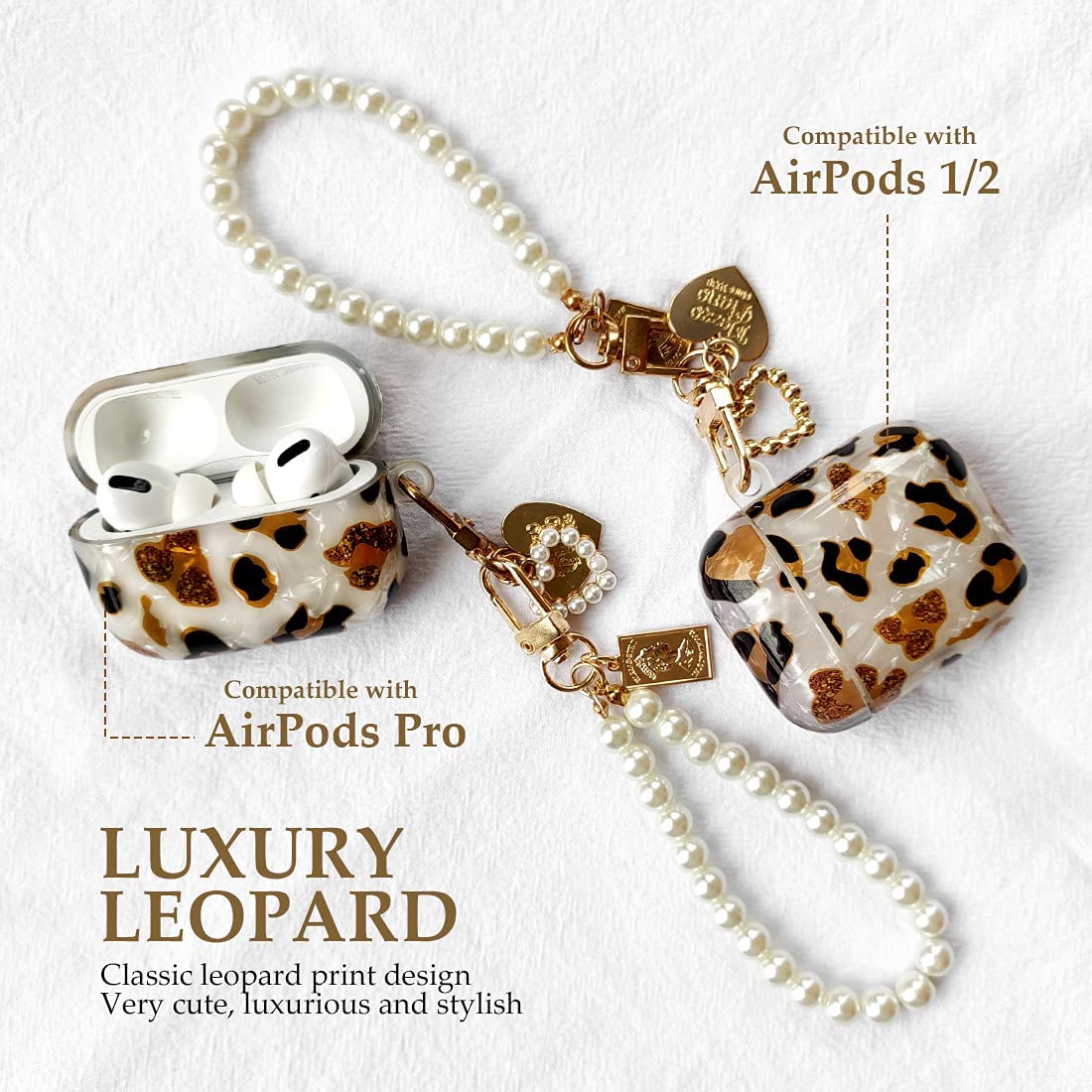 Luxury Leopard Pearl Case for Apple Airpods