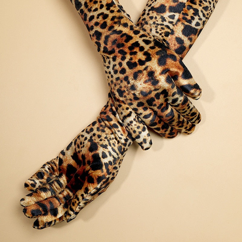 Animal Print Gold Velvet Long Gloves