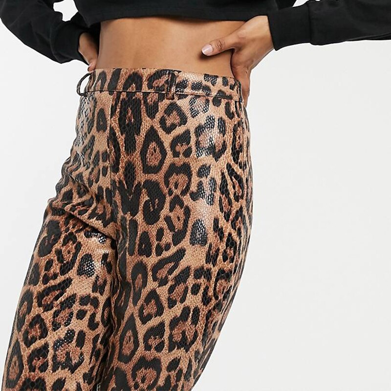 Leopard Print Faux Leather Pencil Pants