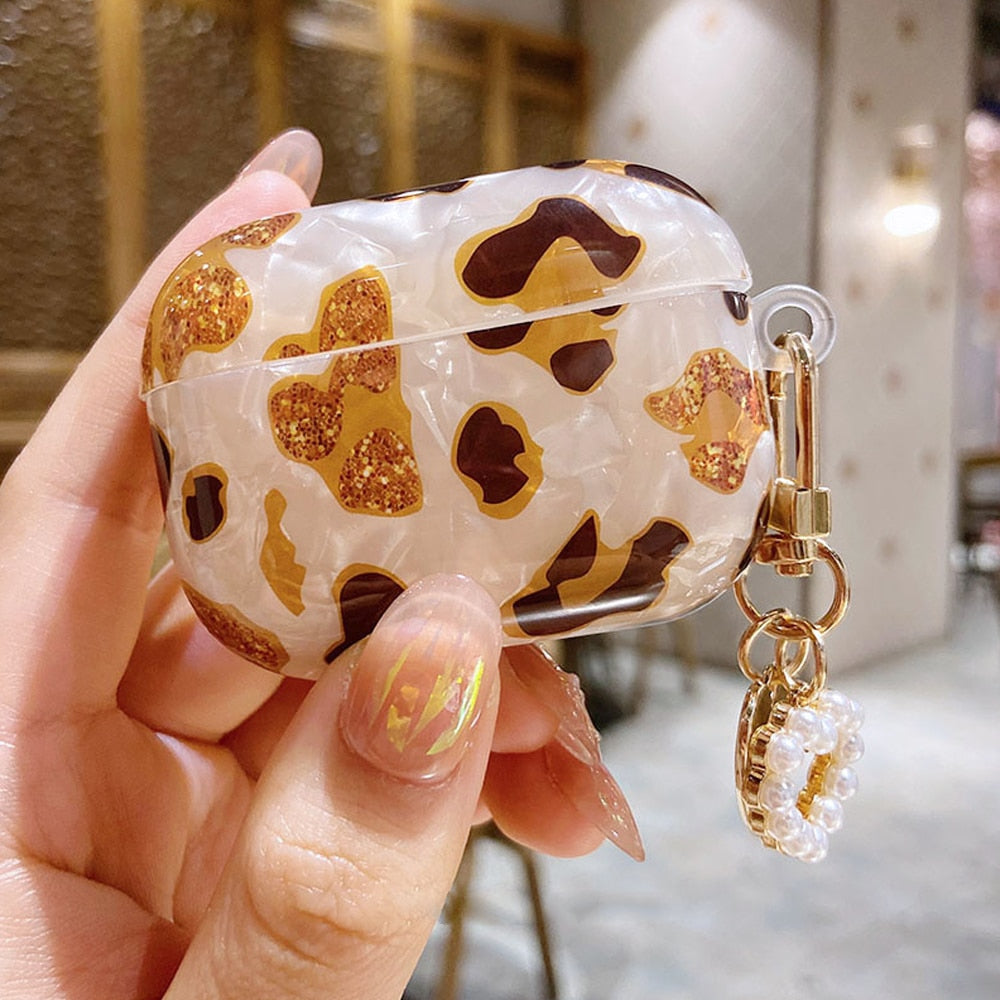 Luxury Leopard Pearl Case for Apple Airpods