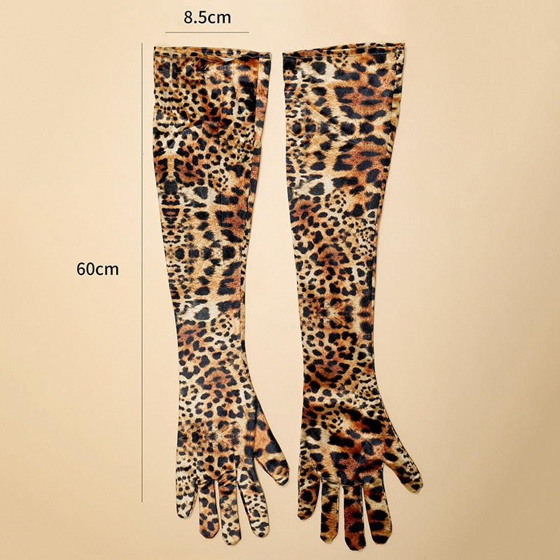 Animal Print Gold Velvet Long Gloves