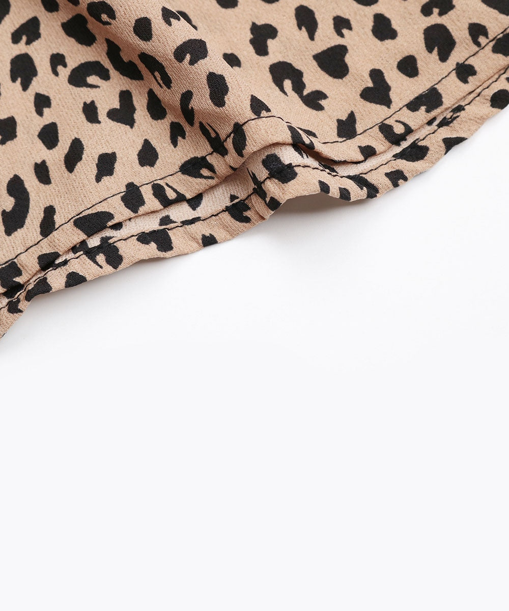 Leopard Print V-Neck Ruffle Trim Dress