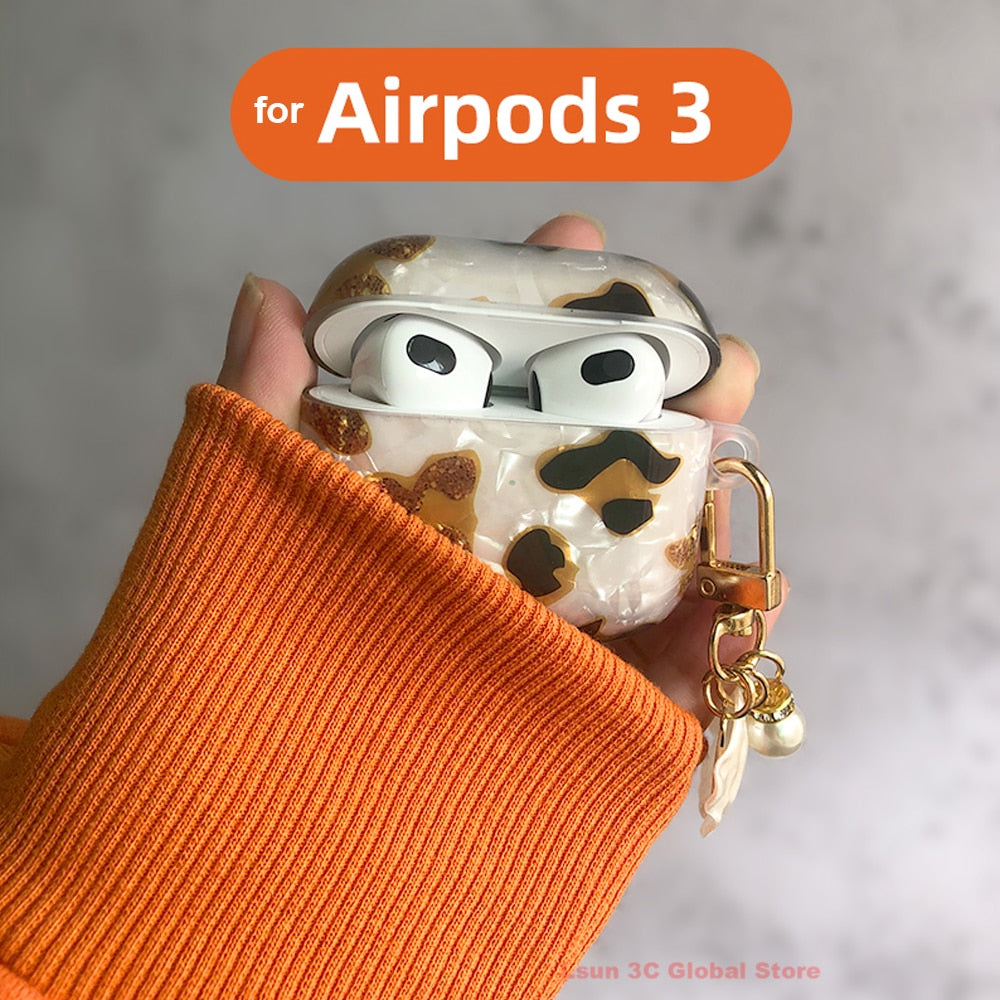 Luxury Leopard Pearl Case for Apple Airpods