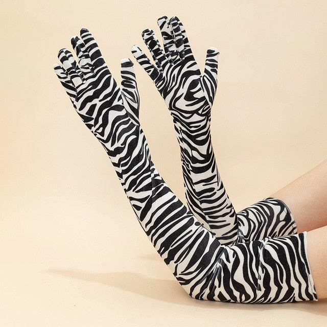 Animal Print Gold Velvet Long Gloves