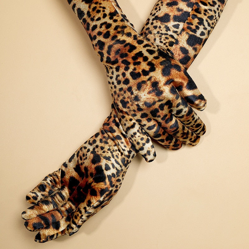 Animal Print Gold Velvet Long Gloves