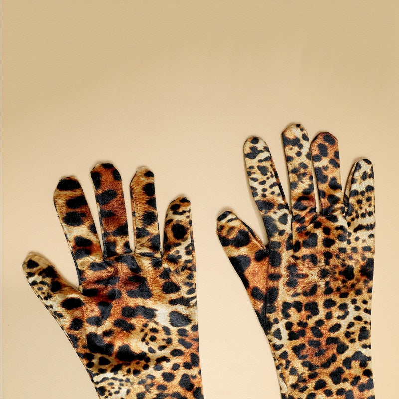 Animal Print Gold Velvet Long Gloves