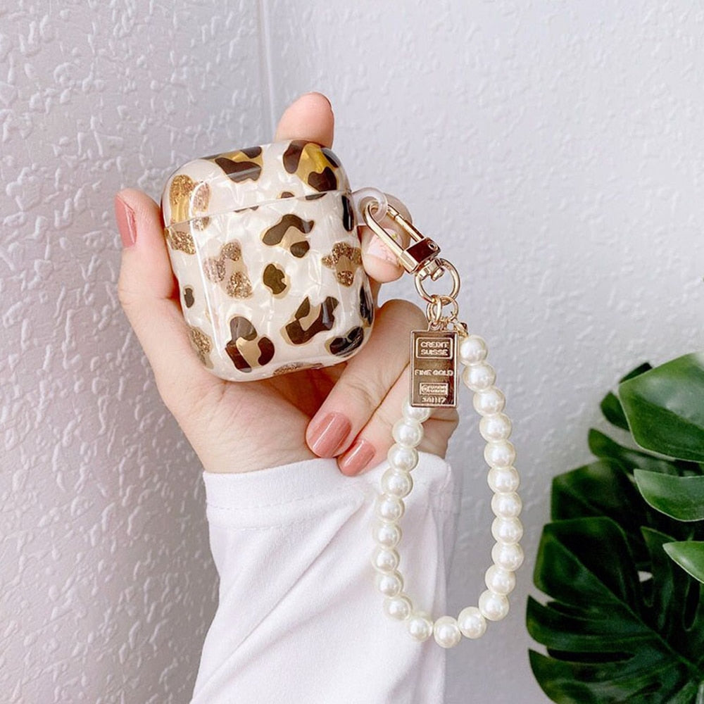 Luxury Leopard Pearl Case for Apple Airpods