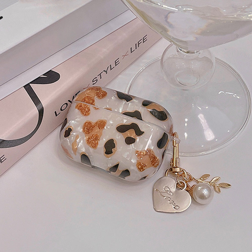 Luxury Leopard Pearl Case for Apple Airpods