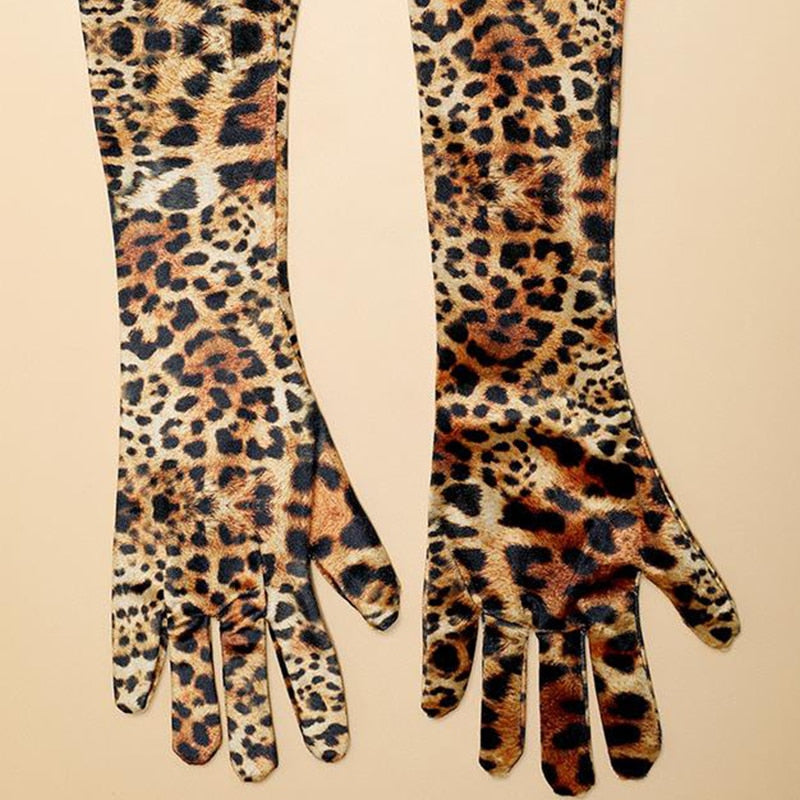 Animal Print Gold Velvet Long Gloves
