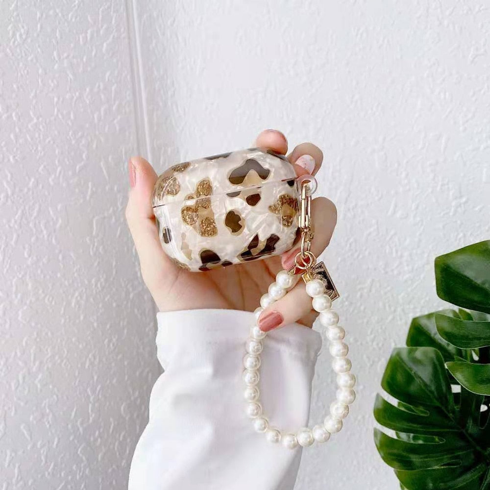 Luxury Leopard Pearl Case for Apple Airpods