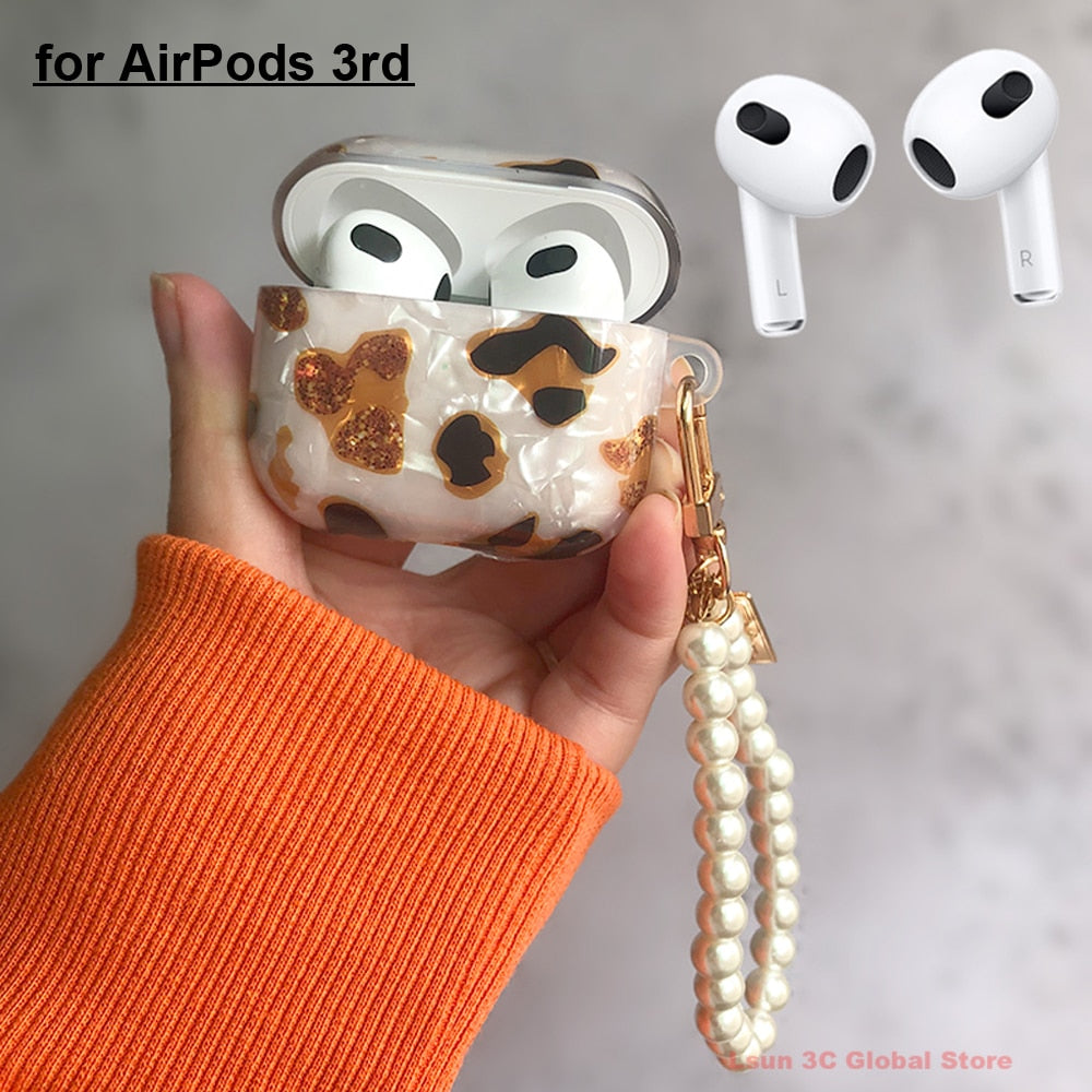 Luxury Leopard Pearl Case for Apple Airpods