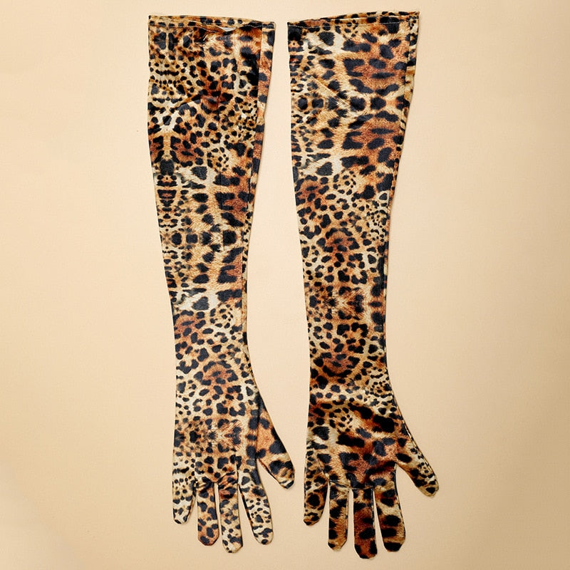 Animal Print Gold Velvet Long Gloves