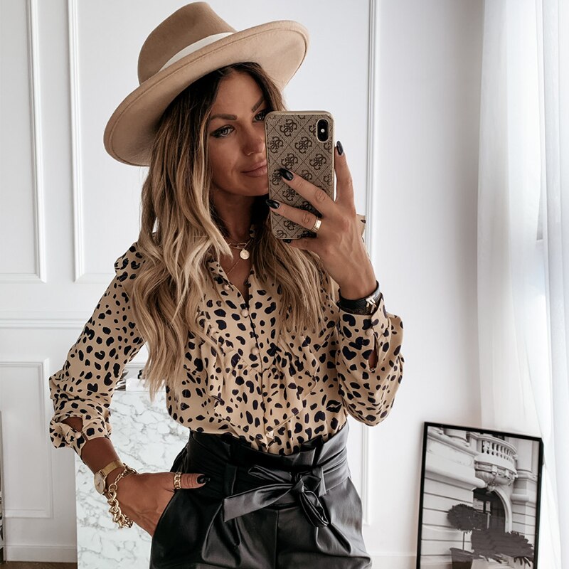 Leopard Print Ruffles Shirt