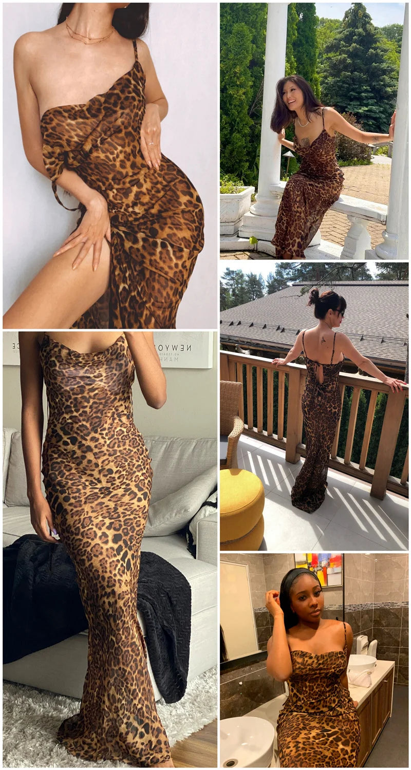 Leopard Print V-Neck Backless Dress