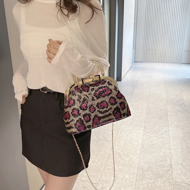 Leopard Print Sequils Glambag