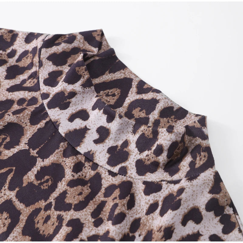 Leopard Print Turtleneck Dress