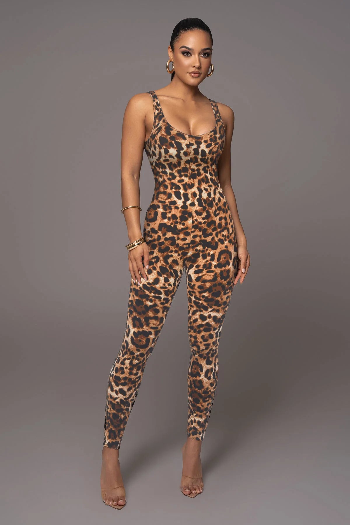 Leopard Print Elastic Jumpsuit