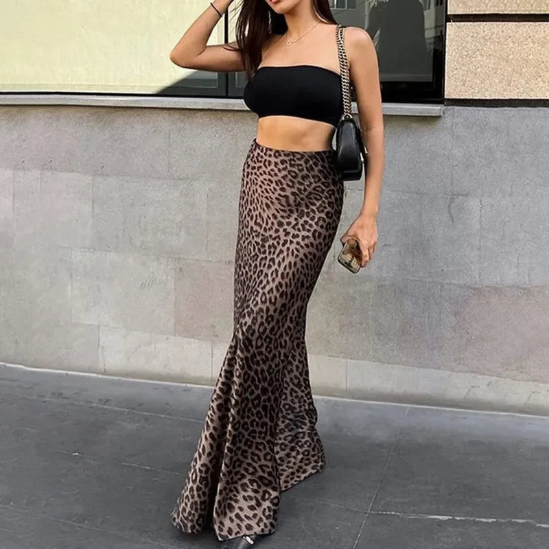 Long Leopard Print Skirt