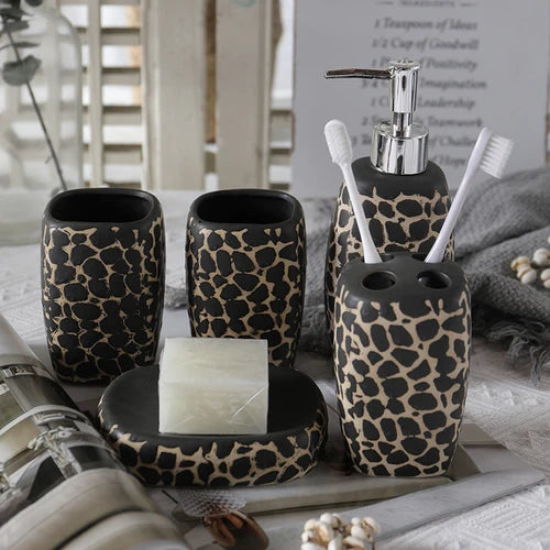 Leopard Print Ceramic Bathroom Set