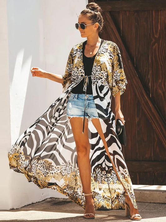 Animal Print Chiffon Beach Kimono