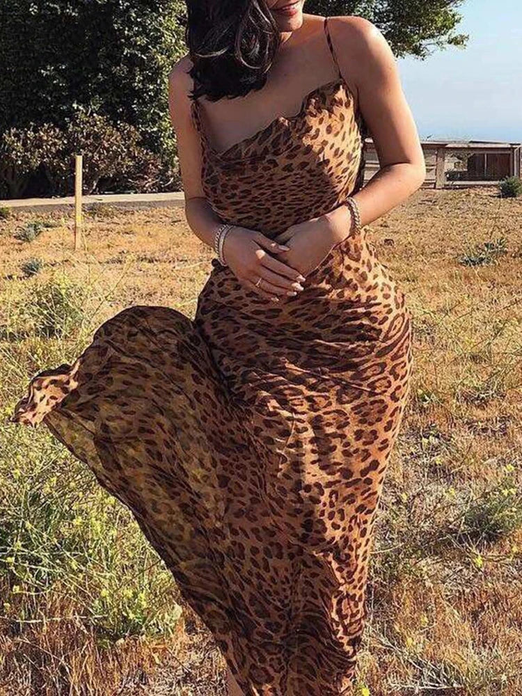 Leopard Print V-Neck Backless Dress