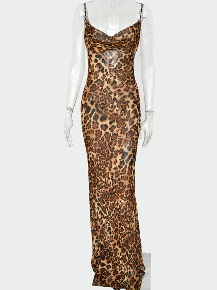 Leopard Print V-Neck Backless Dress