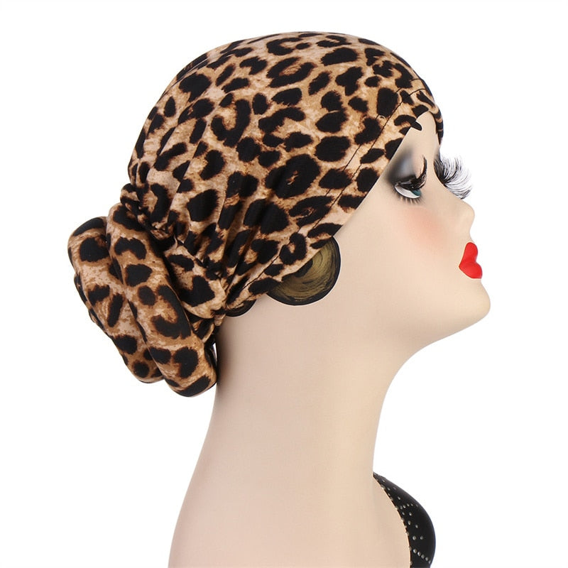 Elastic Leopard Print Turban Hat