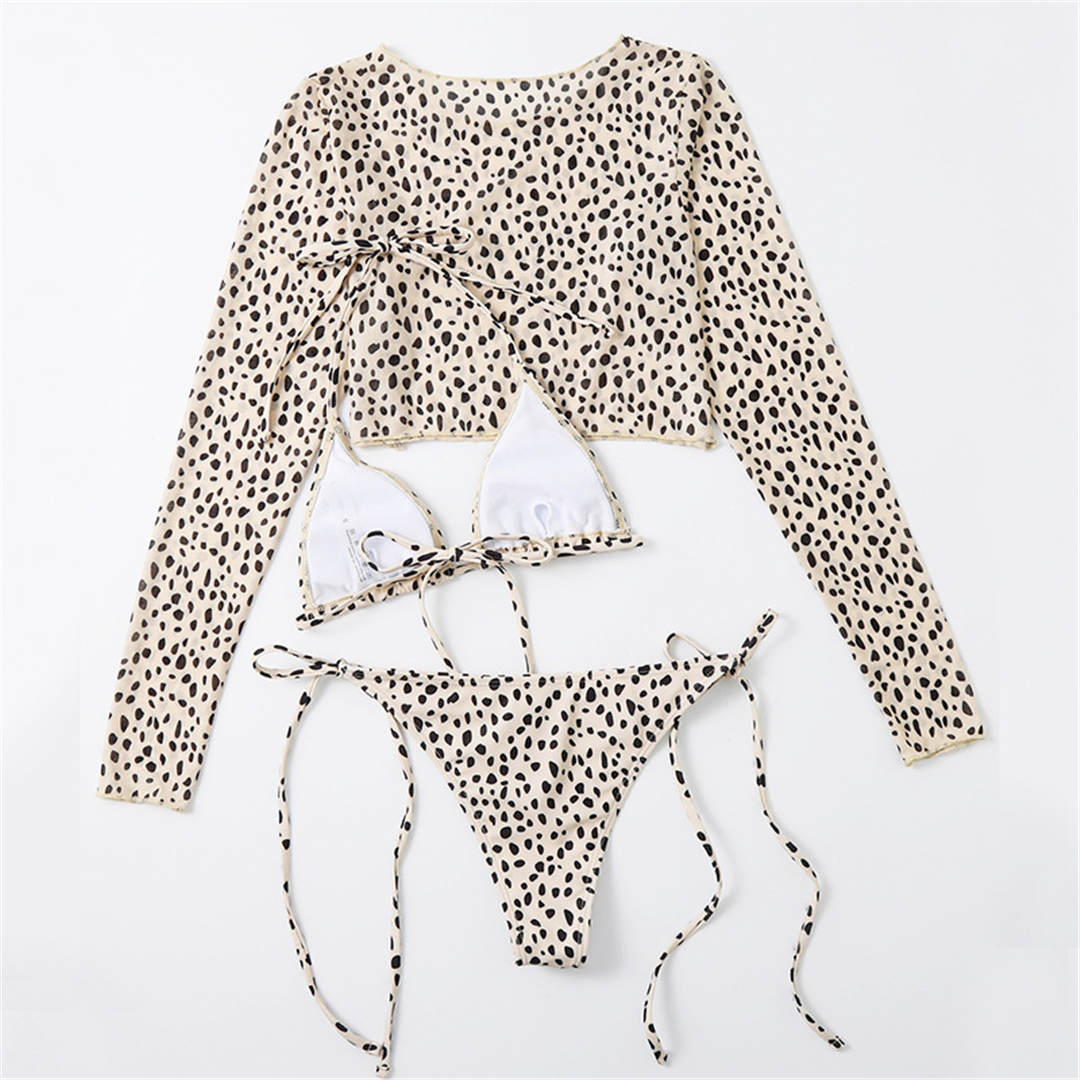 Leopard Printed Long Sleeve Bikini