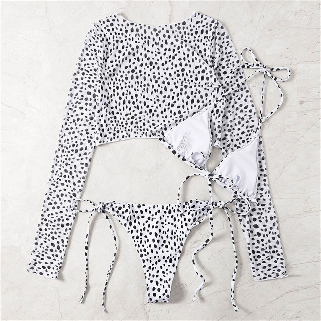 Leopard Printed Long Sleeve Bikini