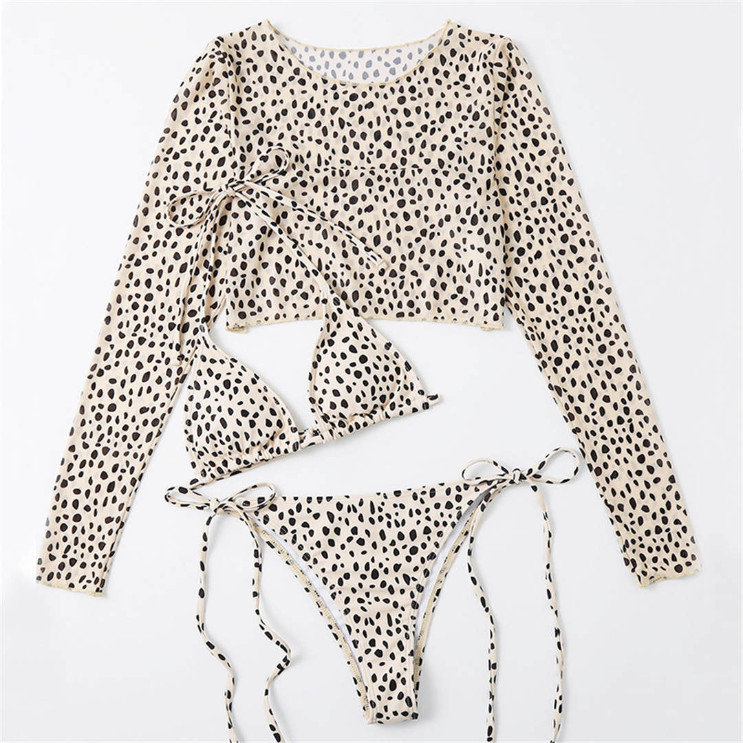 Leopard Printed Long Sleeve Bikini