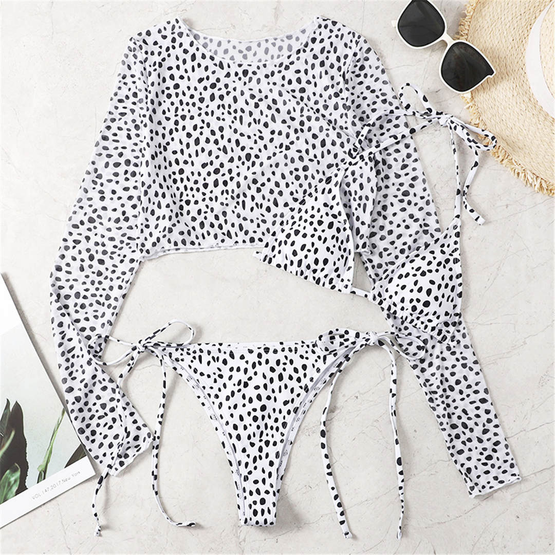 Leopard Printed Long Sleeve Bikini